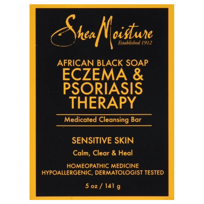 Shea Moisture African Black Soap Eczema Therapy Bar Soap packaging for sensitive skin, formulated to calm and heal.