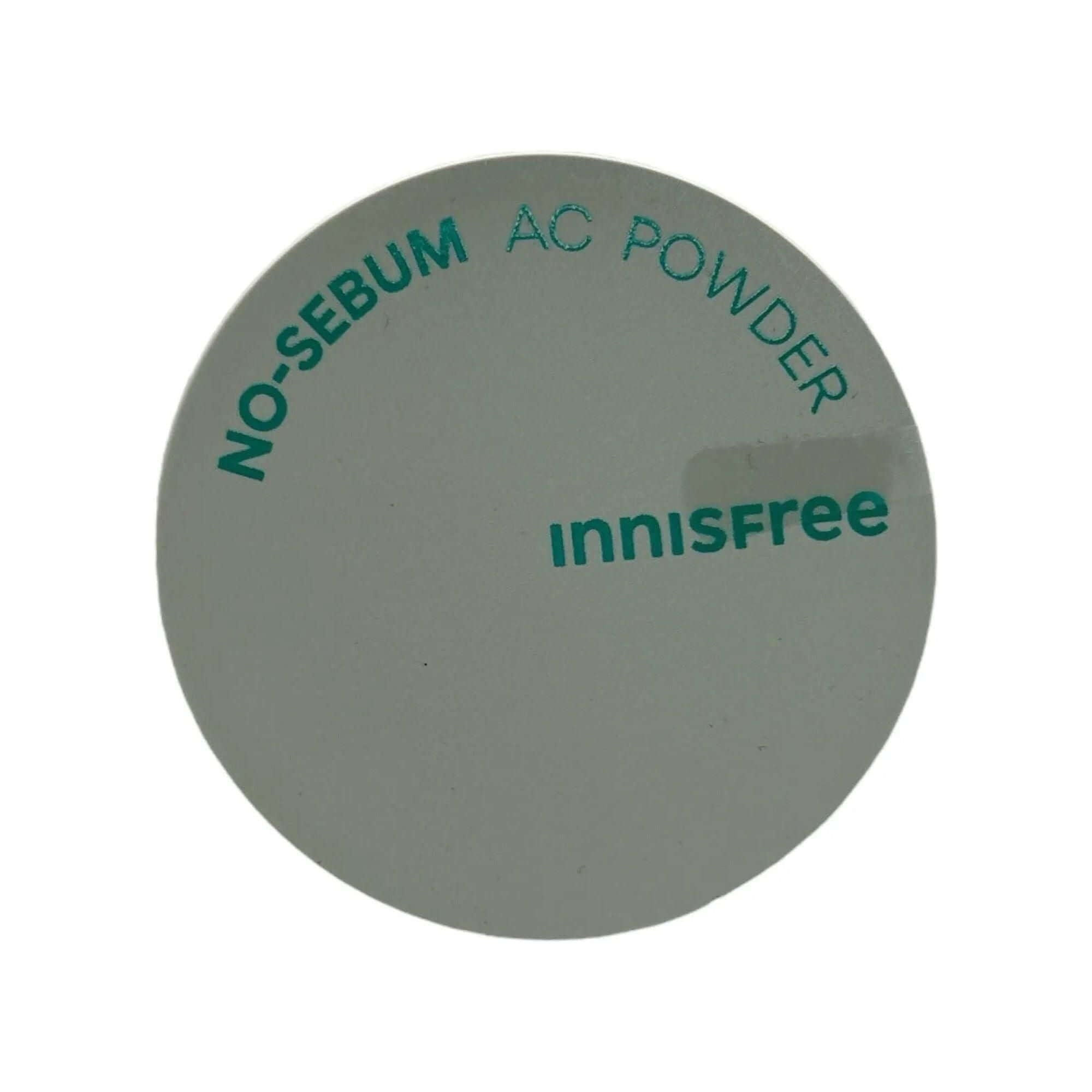 INNISFREE No Sebum AC Powder 5g packaging with green text, designed for oily skin and pore blurring.