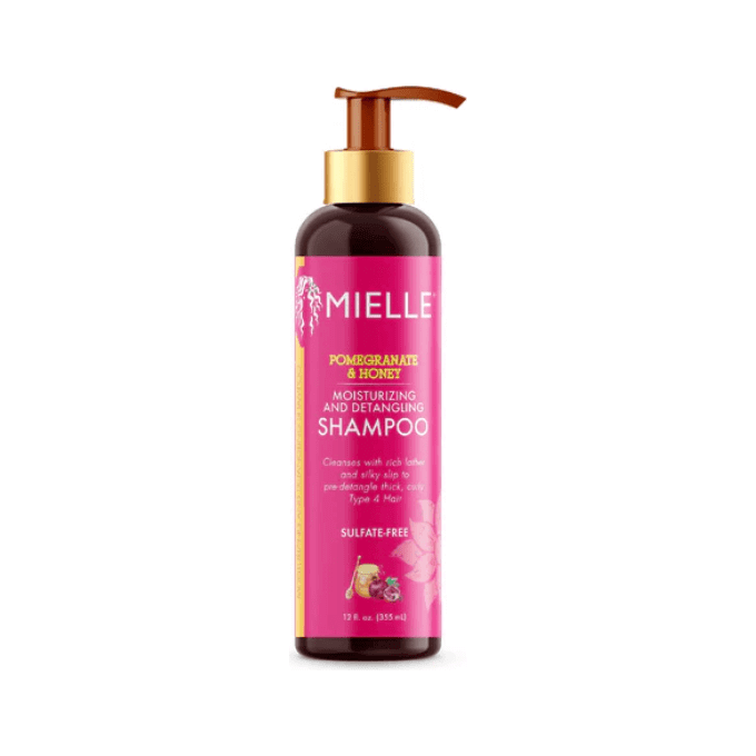 Mielle Organics Pomegranate & Honey Moisturizing and Detangling Shampoo bottle with pump.