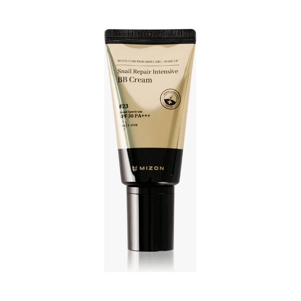 Mizon Snail Repair Intensive BB Cream #23 SPF 30 tube showcasing its sun protection and skincare benefits.
