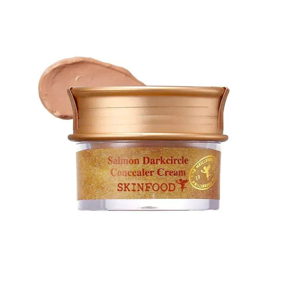 SKINFOOD Salmon Dark Circle Concealer Cream 01 Blooming 10g pot with salmon-colored concealer swatch.