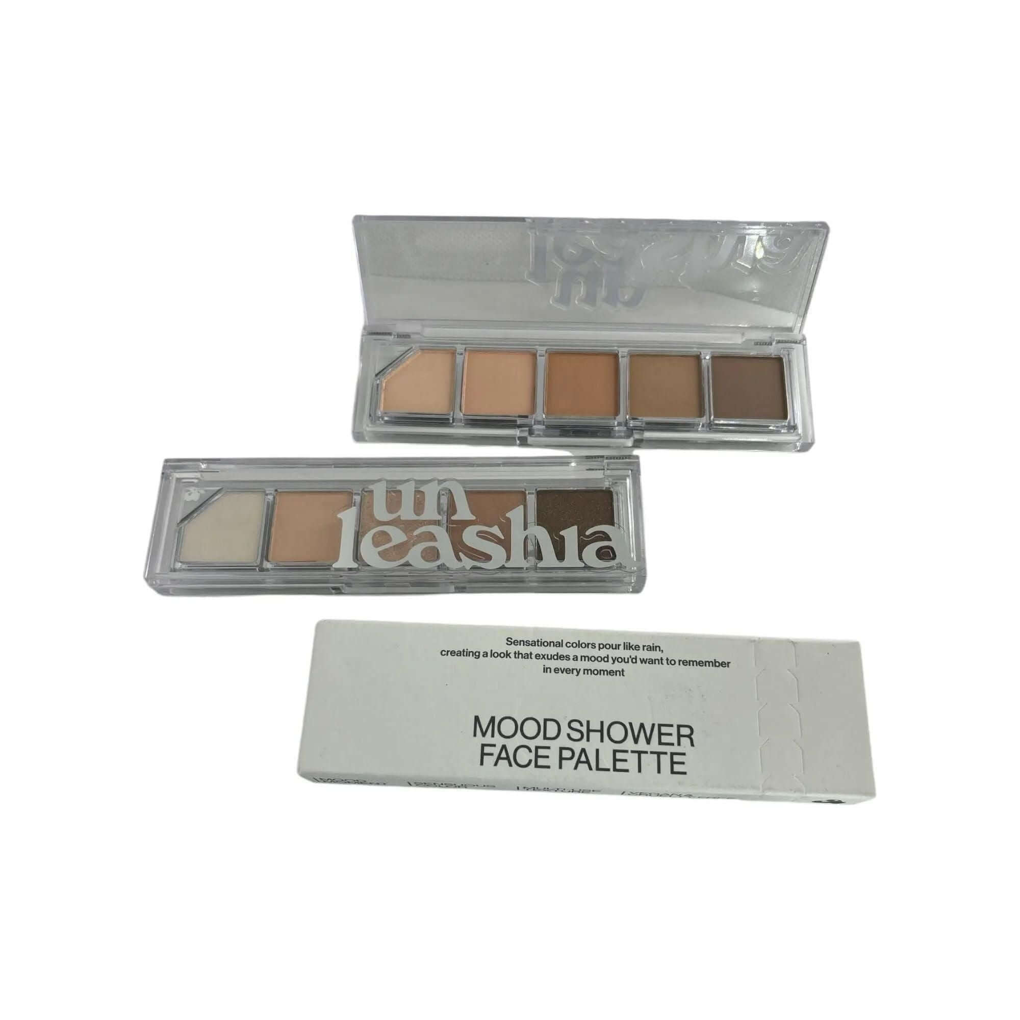 UNLEASHIA - Mood Shower Face Palette showcasing eye shadow colors and packaging.